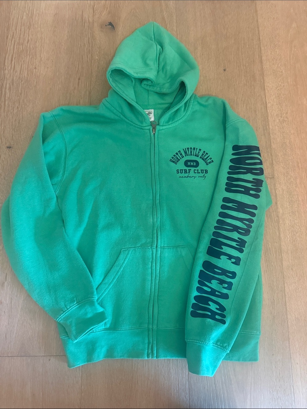 North Myrtle Beach Teal Zip Hoodie with Sleeve Script